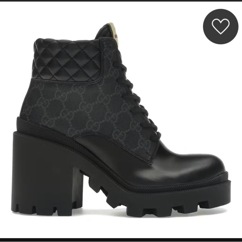 Black and gray Gucci combat boots